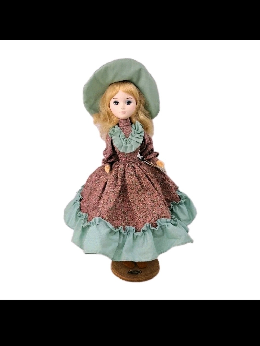 Victorian-Style Girls' Doll in Green & Pink Floral Dress
